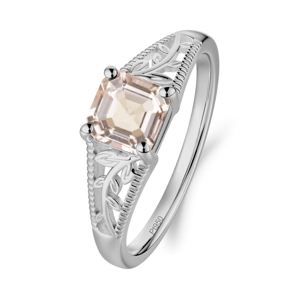 Leaf Inspired Asscher Cut Morganite Solitaire Ring - LUO Jewelry #metal_platinum