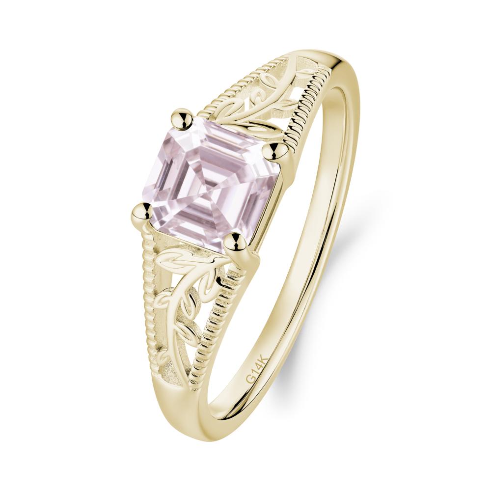 Milgrain and Filigree Leaf Pink Cubic Zirconia Ring - LUO Jewelry #metal_14k yellow gold