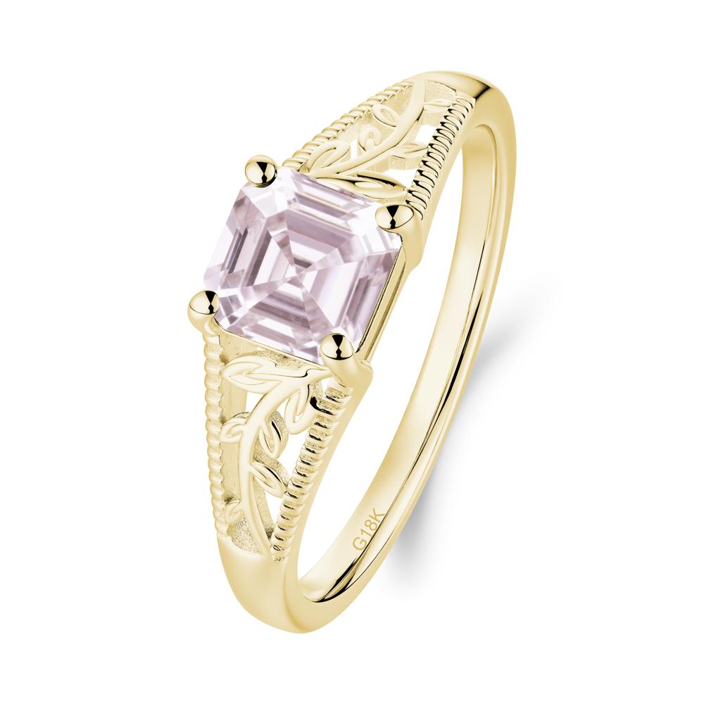 Milgrain and Filigree Leaf Pink Cubic Zirconia Ring - LUO Jewelry #metal_18k yellow gold