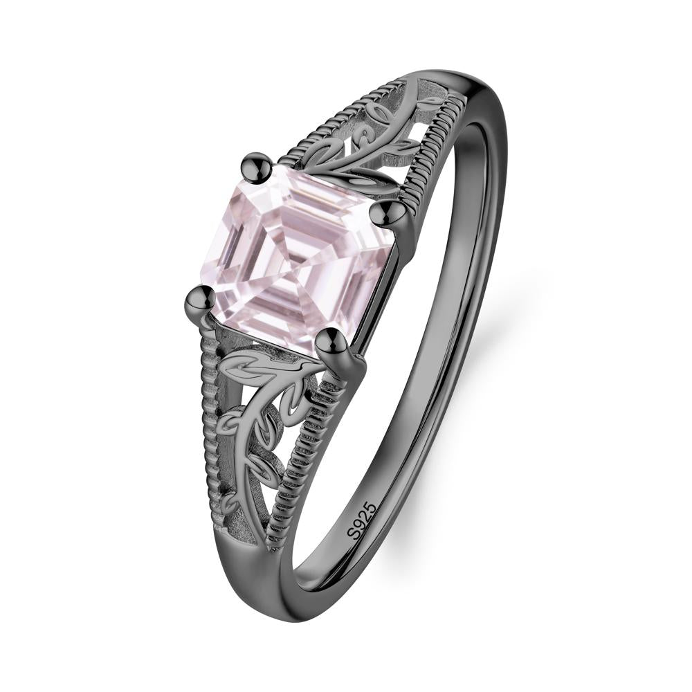 Milgrain and Filigree Leaf Pink Cubic Zirconia Ring - LUO Jewelry #metal_black finish sterling silver