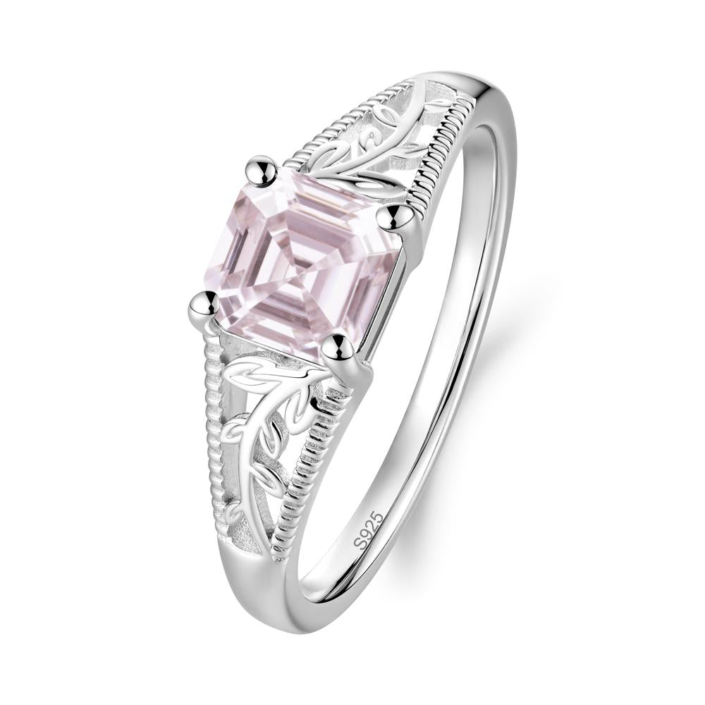 Milgrain and Filigree Leaf Pink Cubic Zirconia Ring - LUO Jewelry #metal_sterling silver