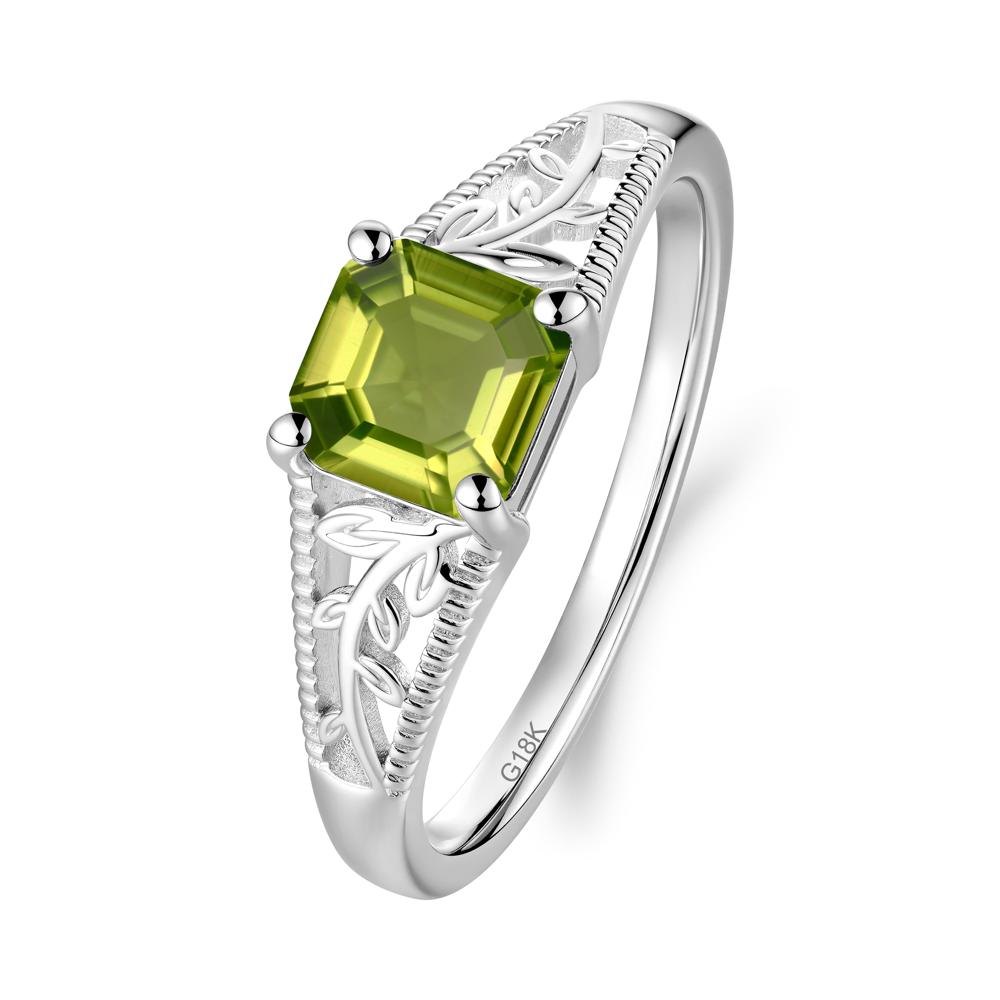Leaf Inspired Asscher Cut Peridot Solitaire Ring - LUO Jewelry #metal_18k white gold