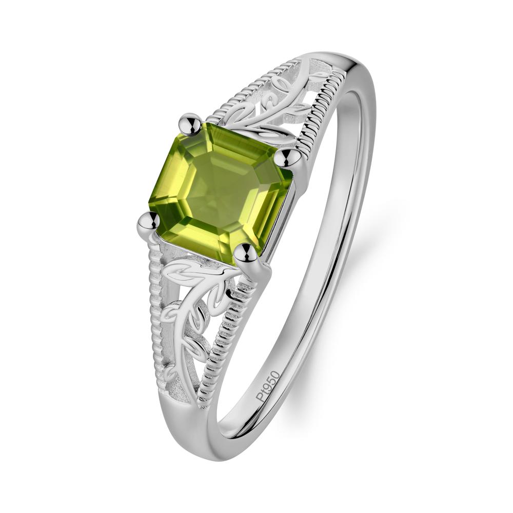 Leaf Inspired Asscher Cut Peridot Solitaire Ring - LUO Jewelry #metal_platinum