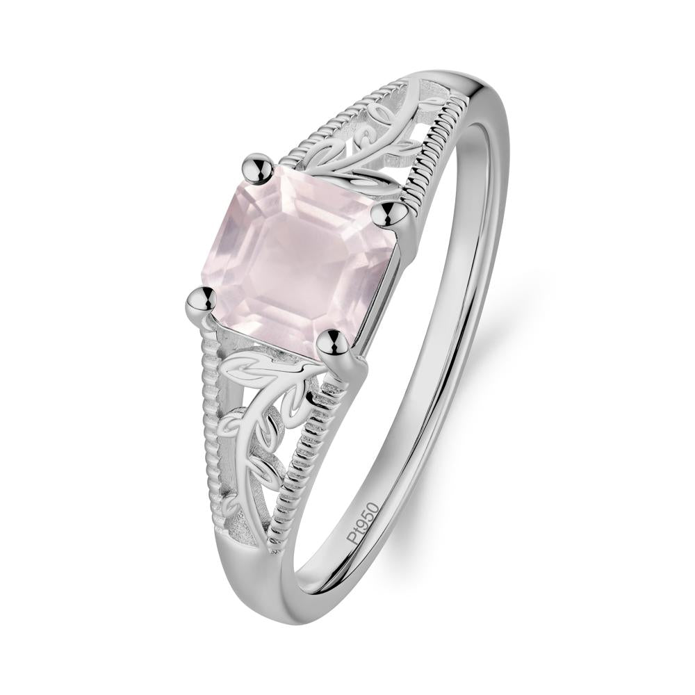 Leaf Inspired Asscher Cut Rose Quartz Solitaire Ring - LUO Jewelry #metal_platinum