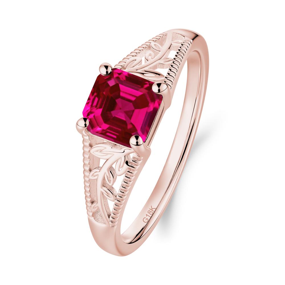 Leaf Inspired Asscher Cut Ruby Solitaire Ring - LUO Jewelry #metal_18k rose gold