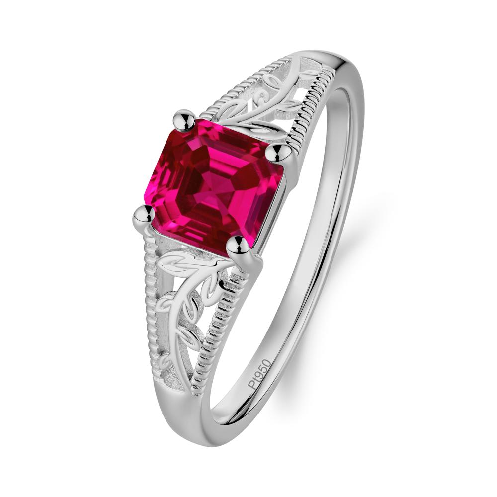 Leaf Inspired Asscher Cut Ruby Solitaire Ring - LUO Jewelry #metal_platinum