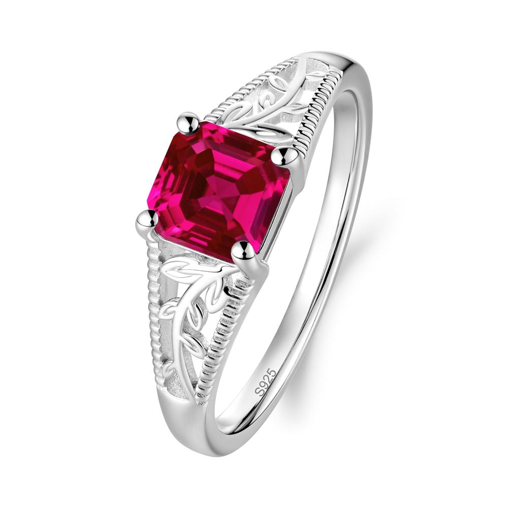 Leaf Inspired Asscher Cut Ruby Solitaire Ring - LUO Jewelry #metal_sterling silver