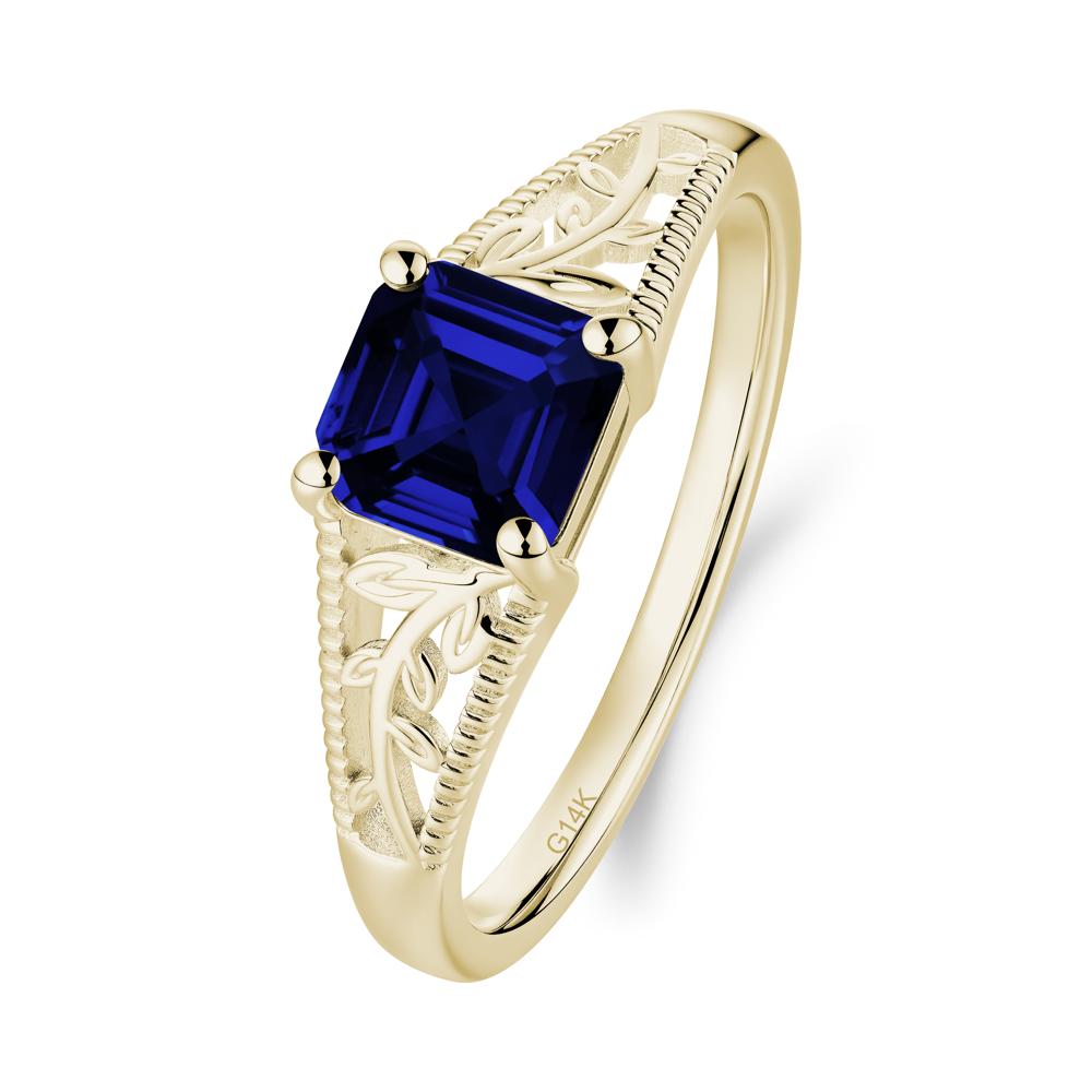 Leaf Inspired Asscher Cut Sapphire Solitaire Ring - LUO Jewelry #metal_14k yellow gold