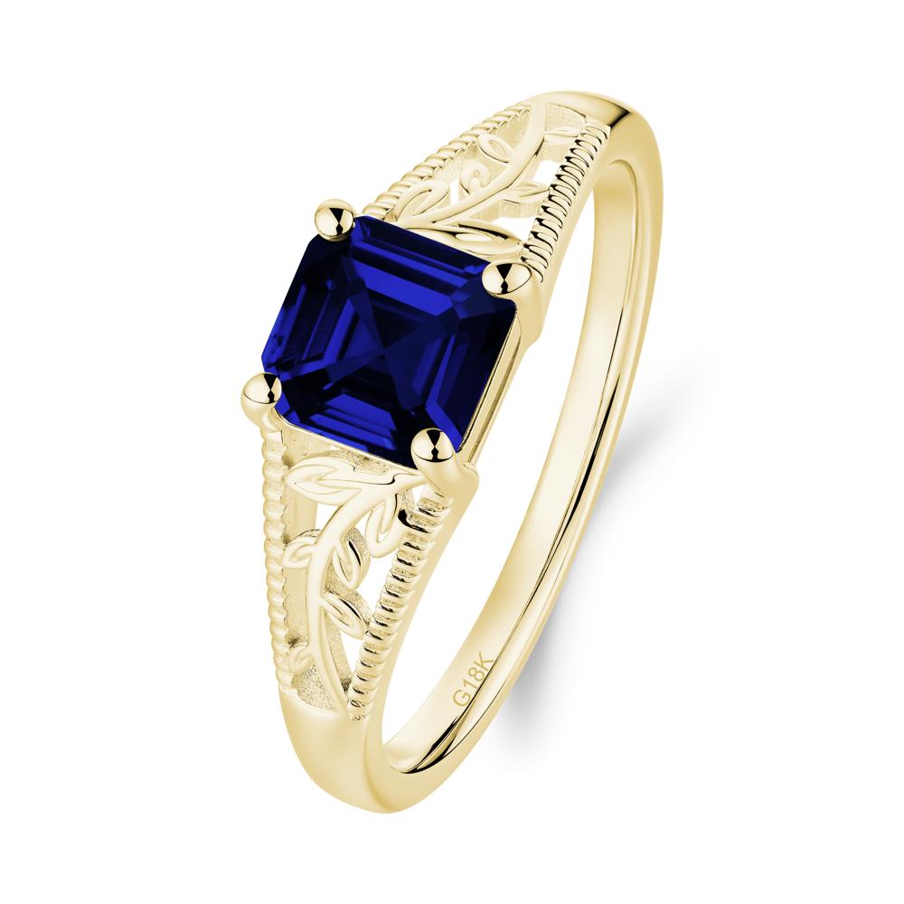 Leaf Inspired Asscher Cut Sapphire Solitaire Ring - LUO Jewelry #metal_18k yellow gold