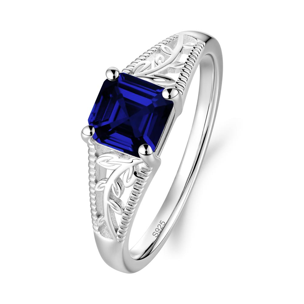 Leaf Inspired Asscher Cut Sapphire Solitaire Ring - LUO Jewelry #metal_sterling silver