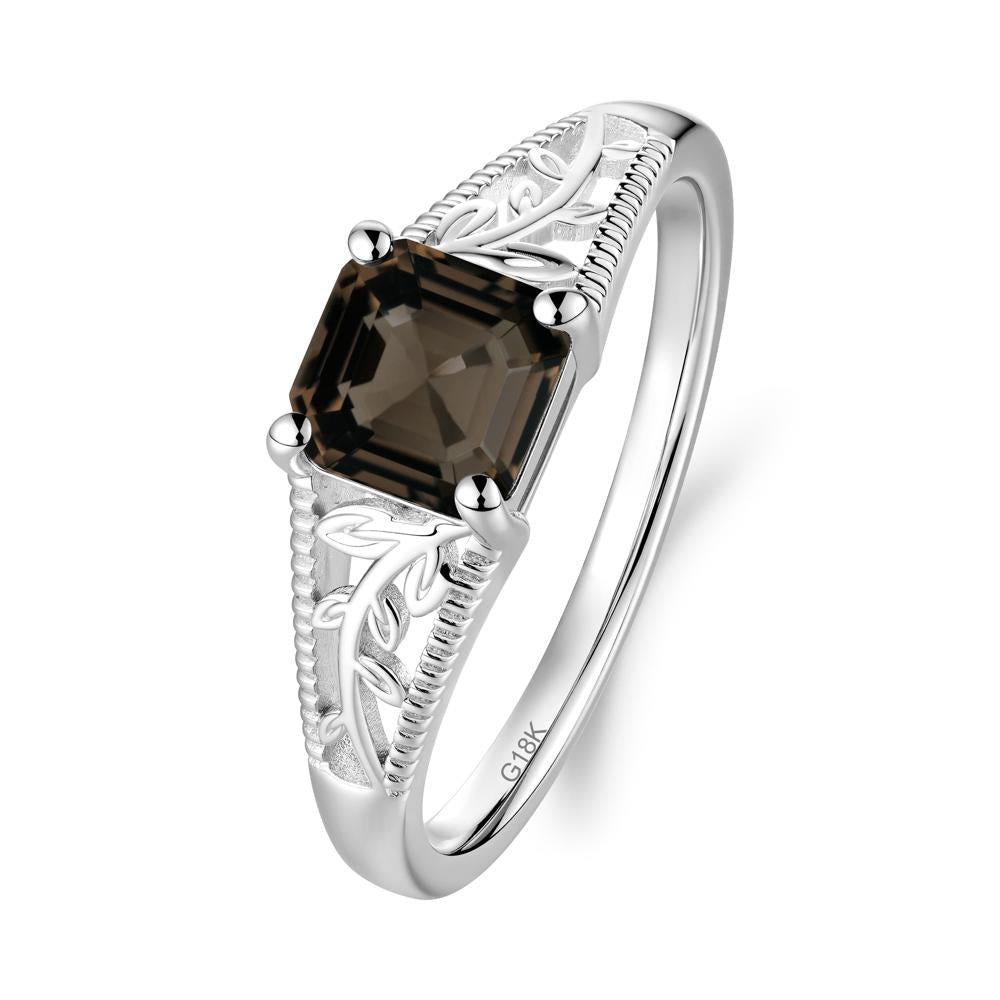 Milgrain and Filigree Leaf Smoky Quartz Ring - LUO Jewelry #metal_18k white gold
