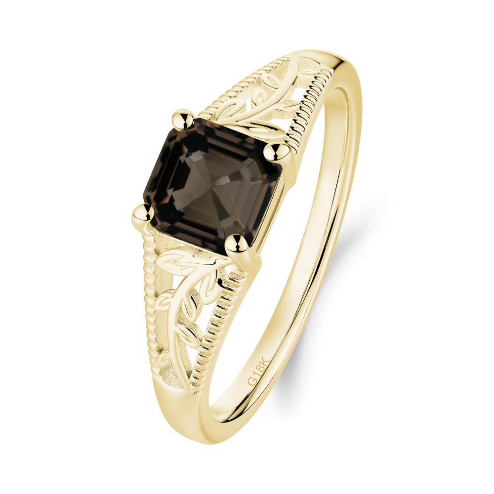 Milgrain and Filigree Leaf Smoky Quartz Ring - LUO Jewelry #metal_18k yellow gold