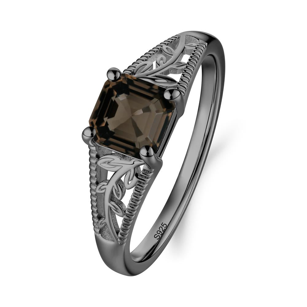 Milgrain and Filigree Leaf Smoky Quartz Ring - LUO Jewelry #metal_black finish sterling silver