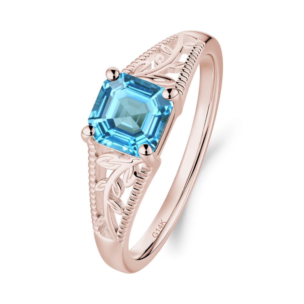 Milgrain and Filigree Leaf Swiss Blue Topaz Ring - LUO Jewelry #metal_14k rose gold