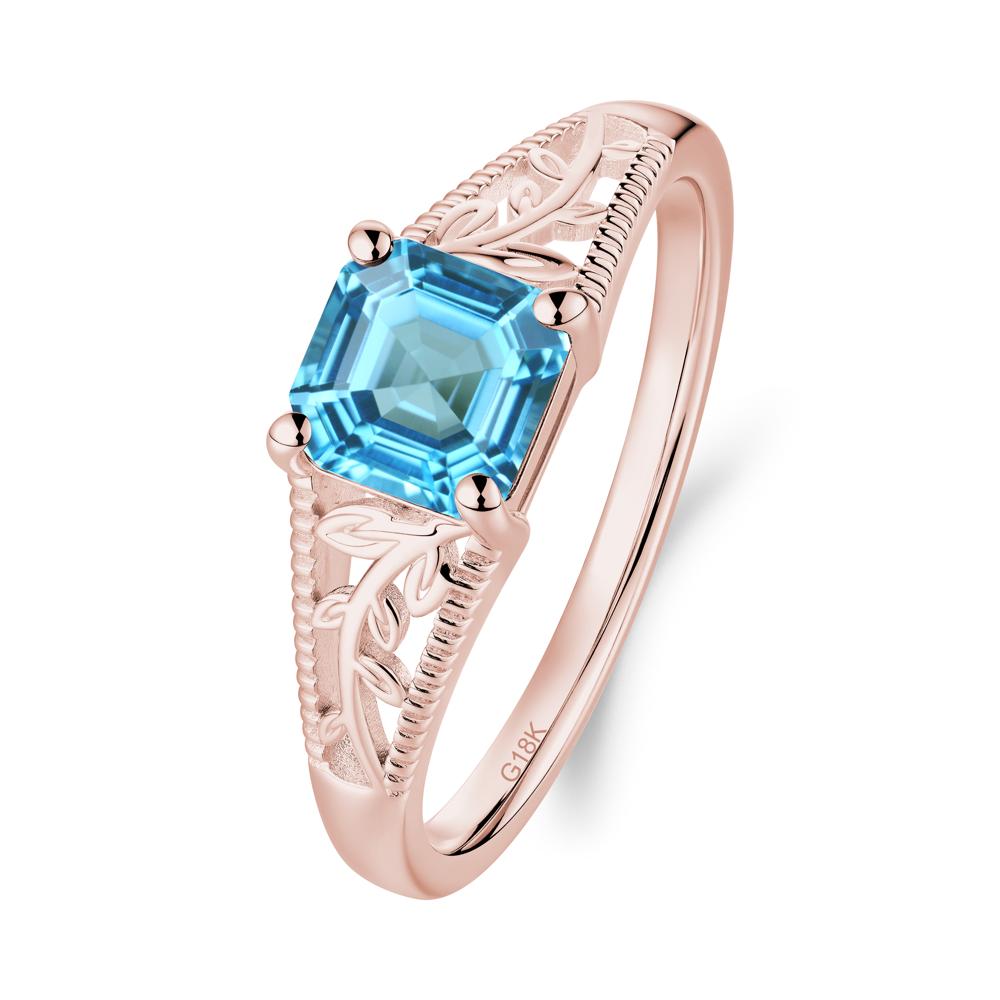 Milgrain and Filigree Leaf Swiss Blue Topaz Ring - LUO Jewelry #metal_18k rose gold