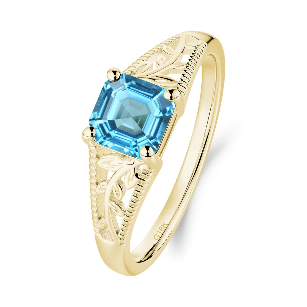 Milgrain and Filigree Leaf Swiss Blue Topaz Ring - LUO Jewelry #metal_18k yellow gold