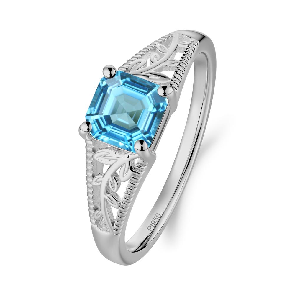 Milgrain and Filigree Leaf Swiss Blue Topaz Ring - LUO Jewelry #metal_platinum