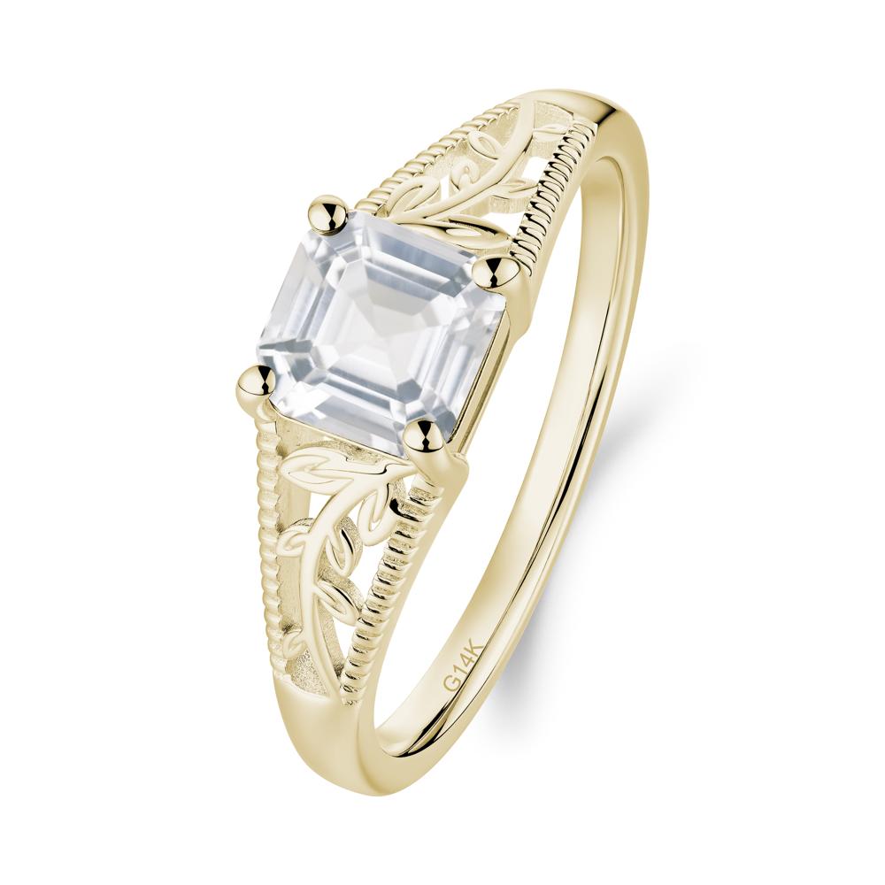 Milgrain and Filigree Leaf White Topaz Ring - LUO Jewelry #metal_14k yellow gold