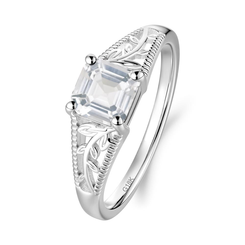 Milgrain and Filigree Leaf White Topaz Ring - LUO Jewelry #metal_18k white gold