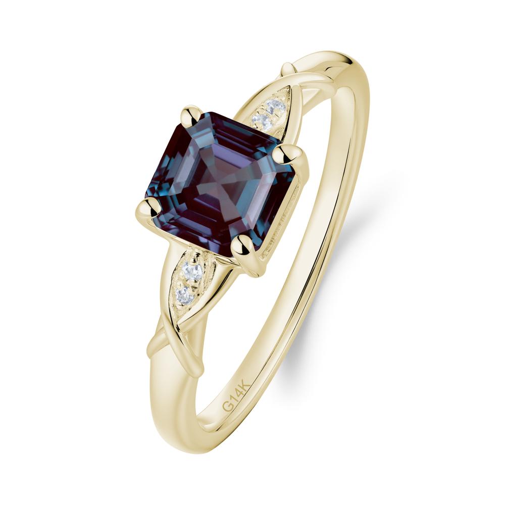 Asscher Cut Alexandrite Solitaire Ring with Criss-Cross Band - LUO Jewelry #metal_14k yellow gold