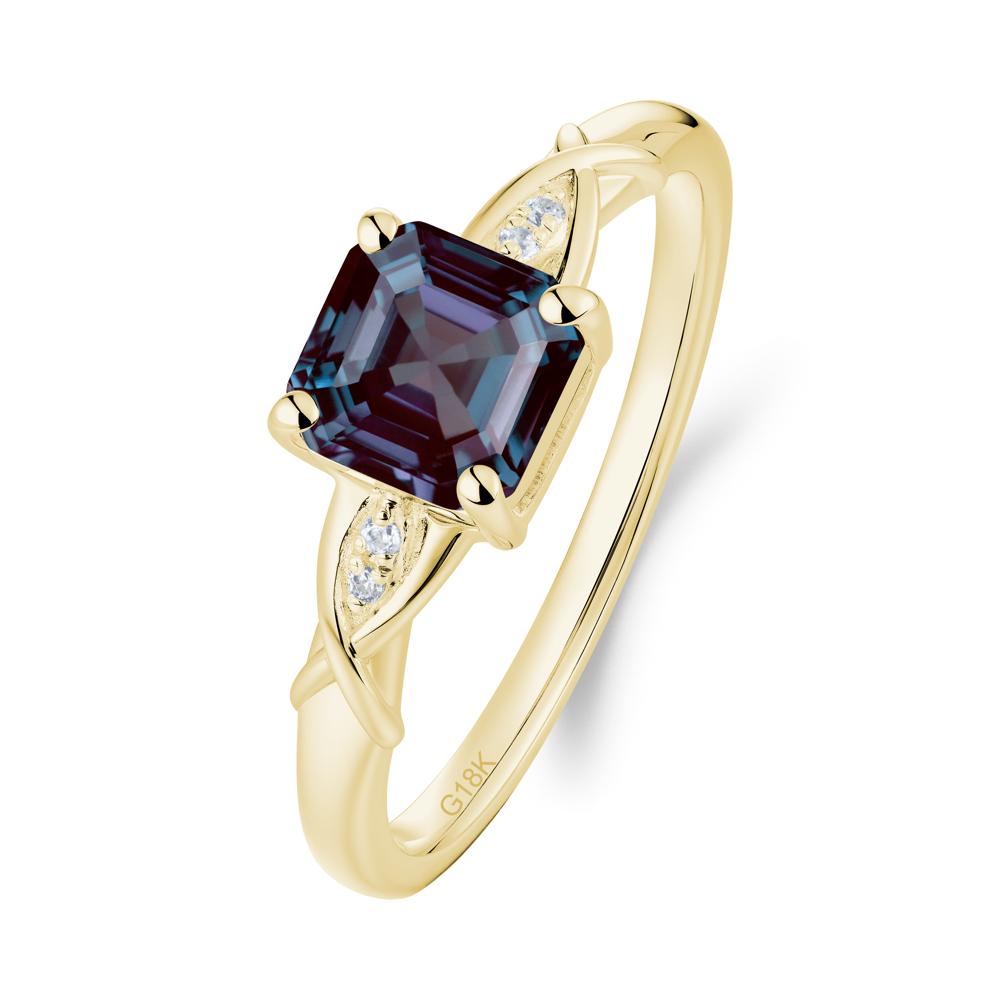 Asscher Cut Alexandrite Solitaire Ring with Criss-Cross Band - LUO Jewelry #metal_18k yellow gold