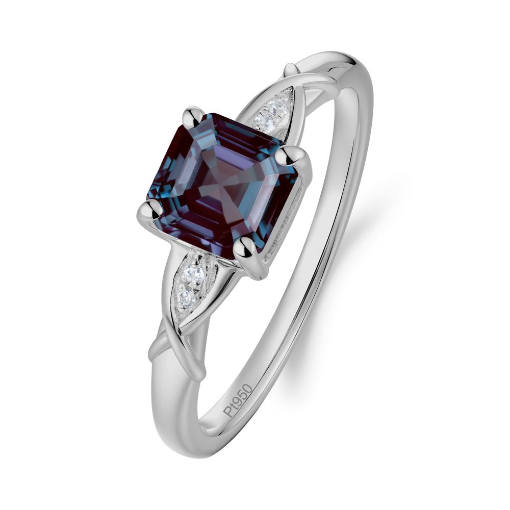 Asscher Cut Alexandrite Solitaire Ring with Criss-Cross Band - LUO Jewelry #metal_platinum