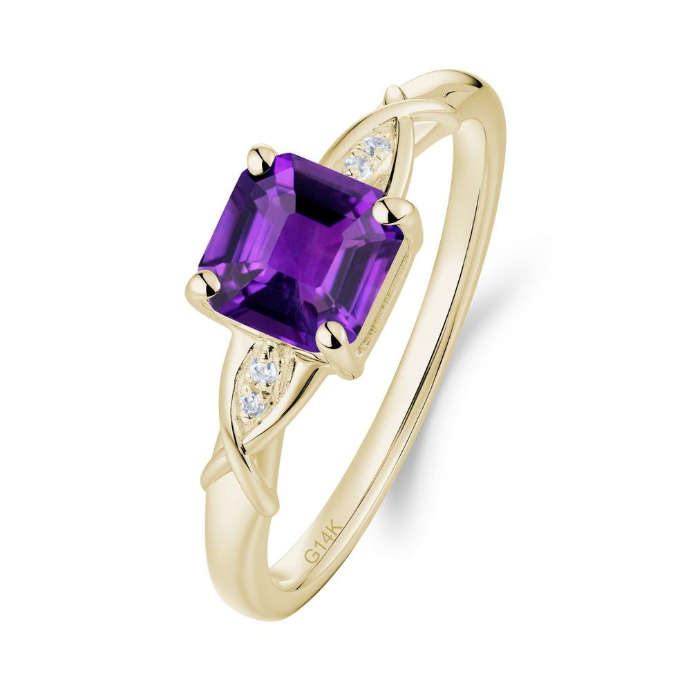 Asscher Cut Amethyst Solitaire Ring with Criss-Cross Band - LUO Jewelry #metal_14k yellow gold