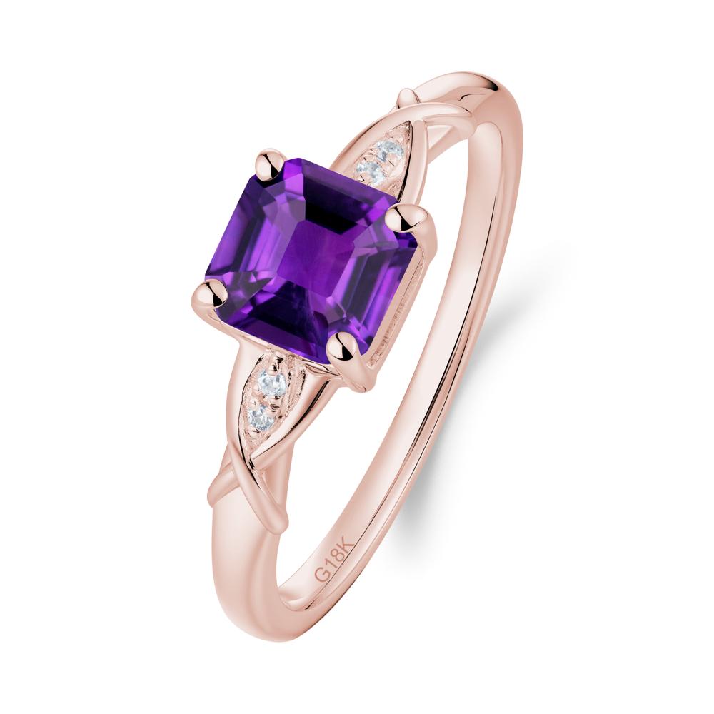 Asscher Cut Amethyst Solitaire Ring with Criss-Cross Band - LUO Jewelry #metal_18k rose gold