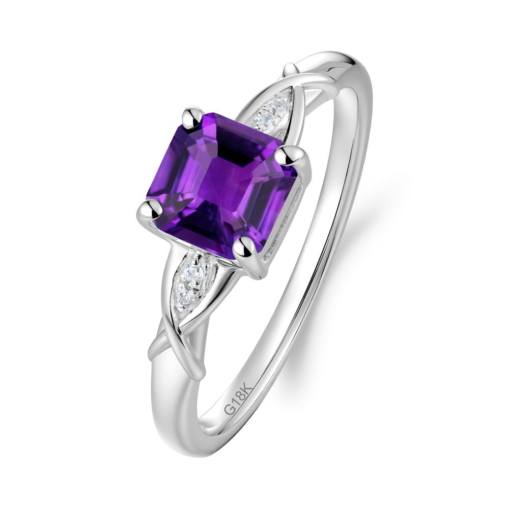 Asscher Cut Amethyst Solitaire Ring with Criss-Cross Band - LUO Jewelry #metal_18k white gold