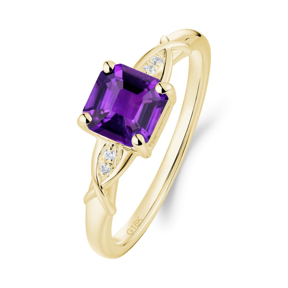 Asscher Cut Amethyst Solitaire Ring with Criss-Cross Band - LUO Jewelry #metal_18k yellow gold