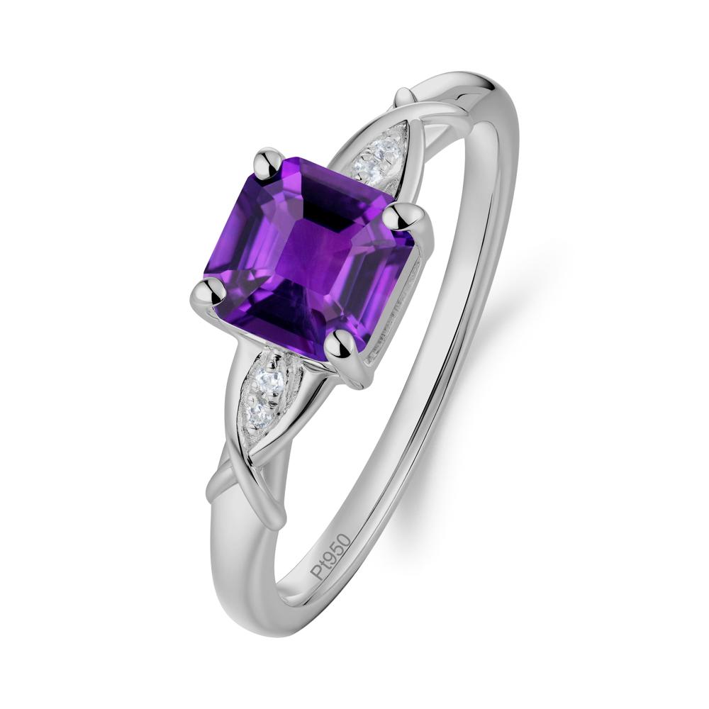 Asscher Cut Amethyst Solitaire Ring with Criss-Cross Band - LUO Jewelry #metal_platinum