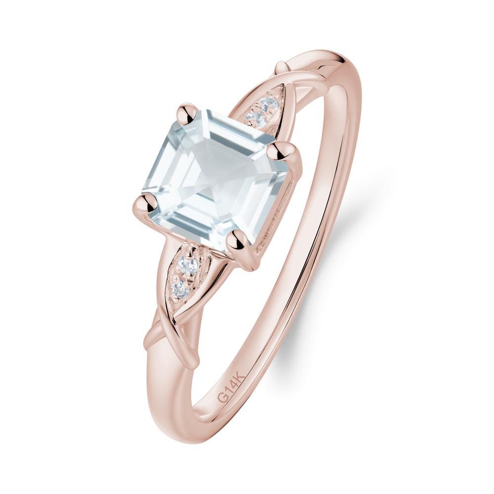 Asscher Cut Aquamarine Solitaire Ring with Criss-Cross Band - LUO Jewelry #metal_14k rose gold
