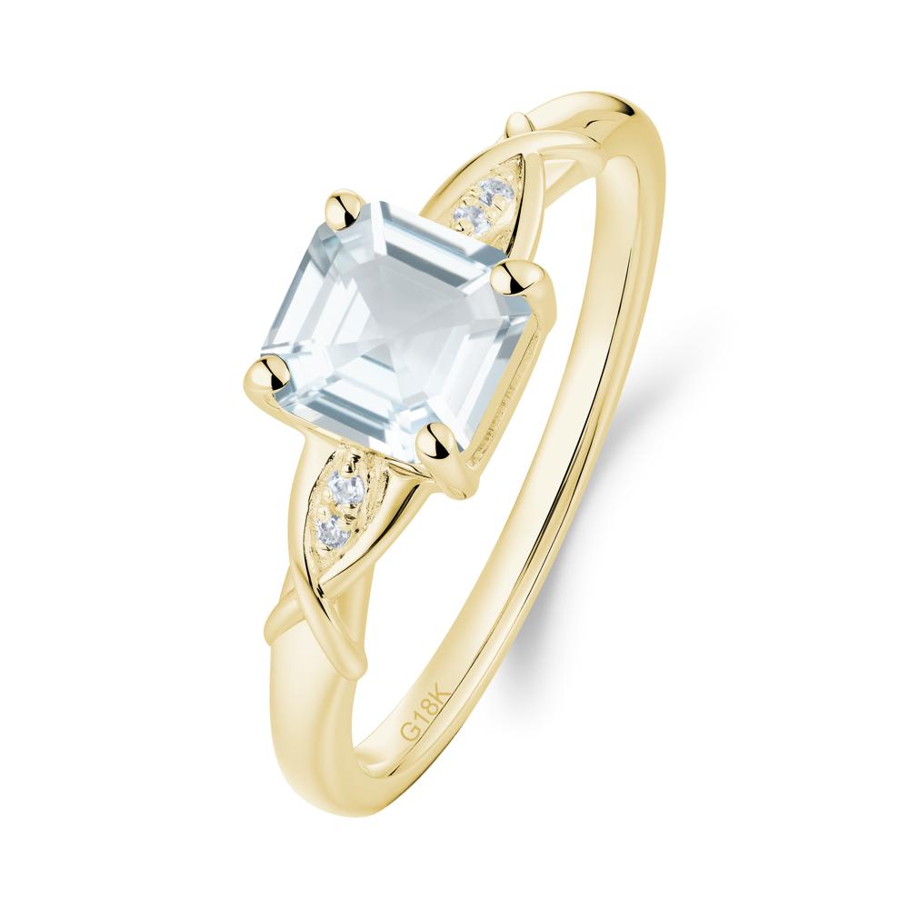 Asscher Cut Aquamarine Solitaire Ring with Criss-Cross Band - LUO Jewelry #metal_18k yellow gold