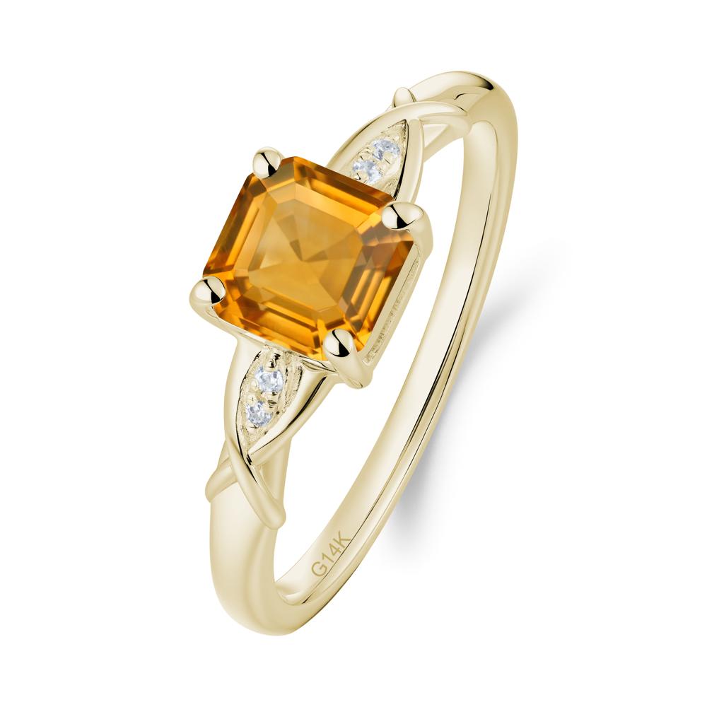 Asscher Cut Citrine Solitaire Ring with Criss-Cross Band - LUO Jewelry #metal_14k yellow gold