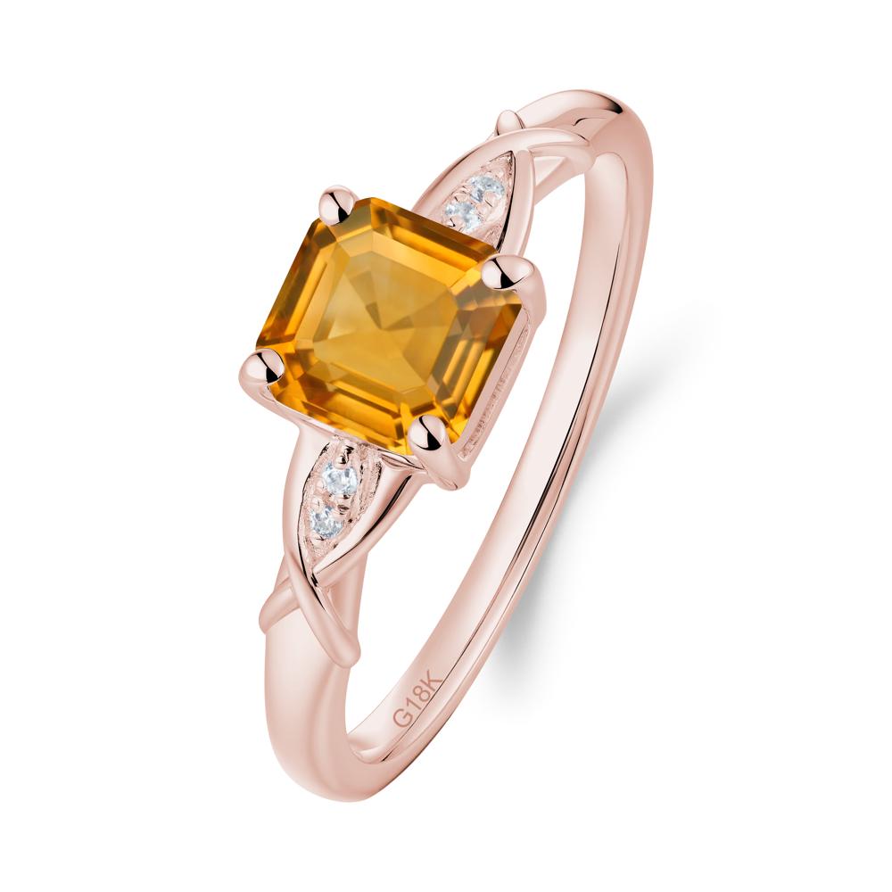 Asscher Cut Citrine Solitaire Ring with Criss-Cross Band - LUO Jewelry #metal_18k rose gold