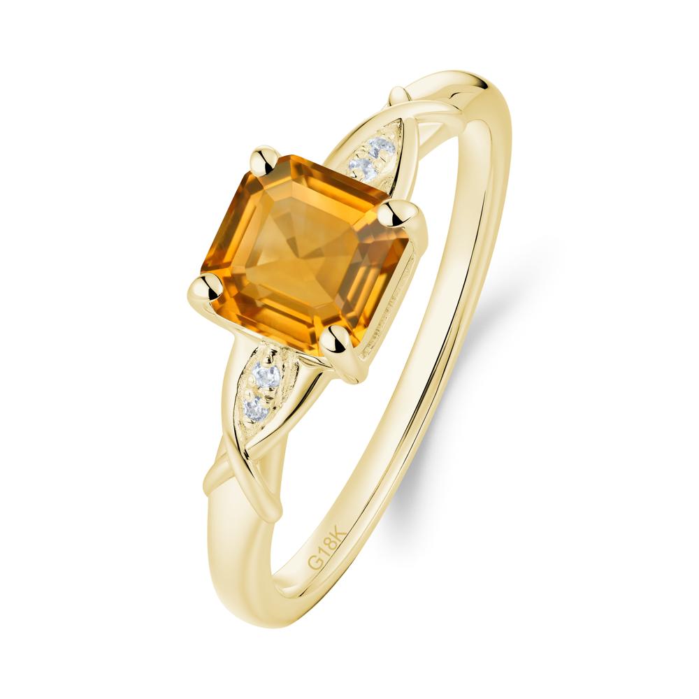 Asscher Cut Citrine Solitaire Ring with Criss-Cross Band - LUO Jewelry #metal_18k yellow gold