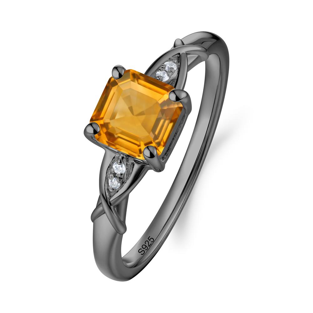 Asscher Cut Citrine Solitaire Ring with Criss-Cross Band - LUO Jewelry #metal_black finish sterling silver