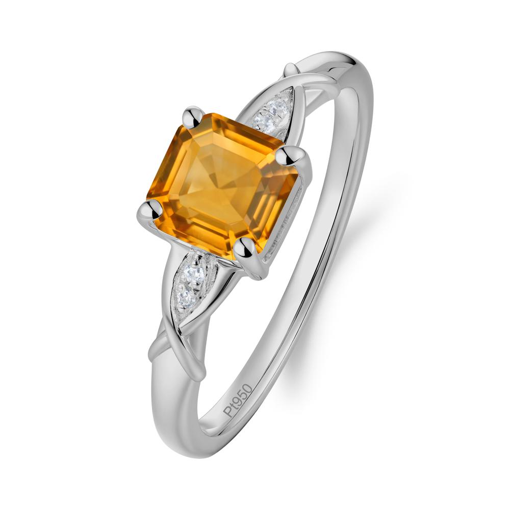 Asscher Cut Citrine Solitaire Ring with Criss-Cross Band - LUO Jewelry #metal_platinum