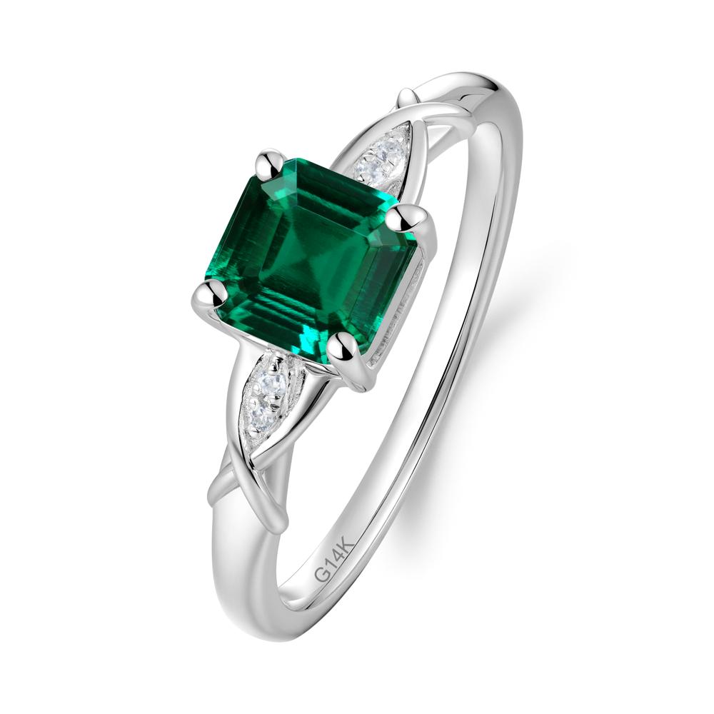 Asscher Cut Emerald Solitaire Ring with Criss-Cross Band - LUO Jewelry #metal_14k white gold