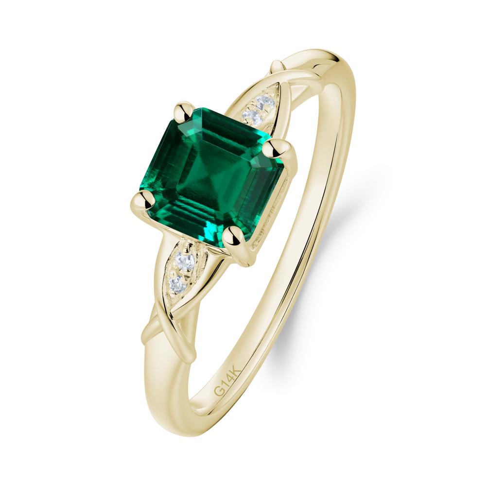 Asscher Cut Emerald Solitaire Ring with Criss-Cross Band - LUO Jewelry #metal_14k yellow gold