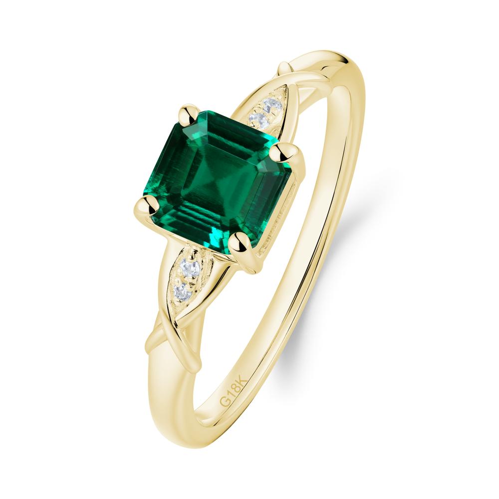Asscher Cut Emerald Solitaire Ring with Criss-Cross Band - LUO Jewelry #metal_18k yellow gold