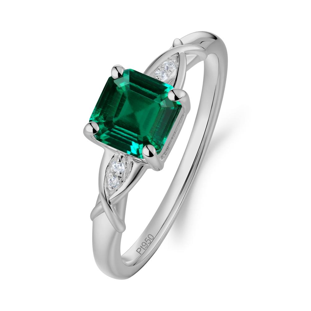 Asscher Cut Emerald Solitaire Ring with Criss-Cross Band - LUO Jewelry #metal_platinum