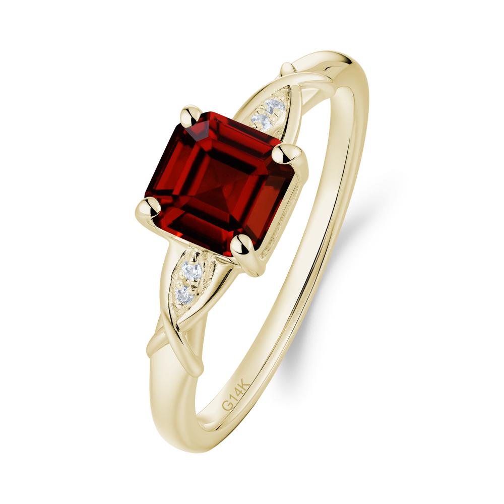 Asscher Cut Garnet Solitaire Ring with Criss-Cross Band - LUO Jewelry #metal_14k yellow gold