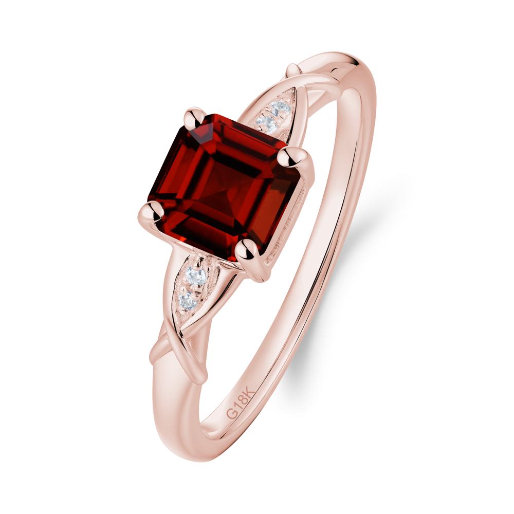 Asscher Cut Garnet Solitaire Ring with Criss-Cross Band - LUO Jewelry #metal_18k rose gold