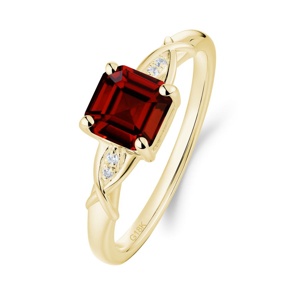 Asscher Cut Garnet Solitaire Ring with Criss-Cross Band - LUO Jewelry #metal_18k yellow gold