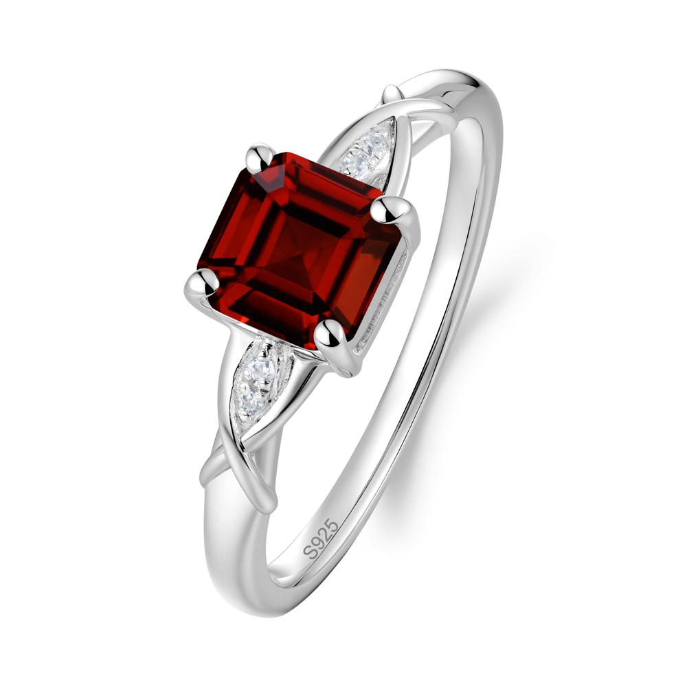 Asscher Cut Garnet Solitaire Ring with Criss-Cross Band - LUO Jewelry #metal_sterling silver
