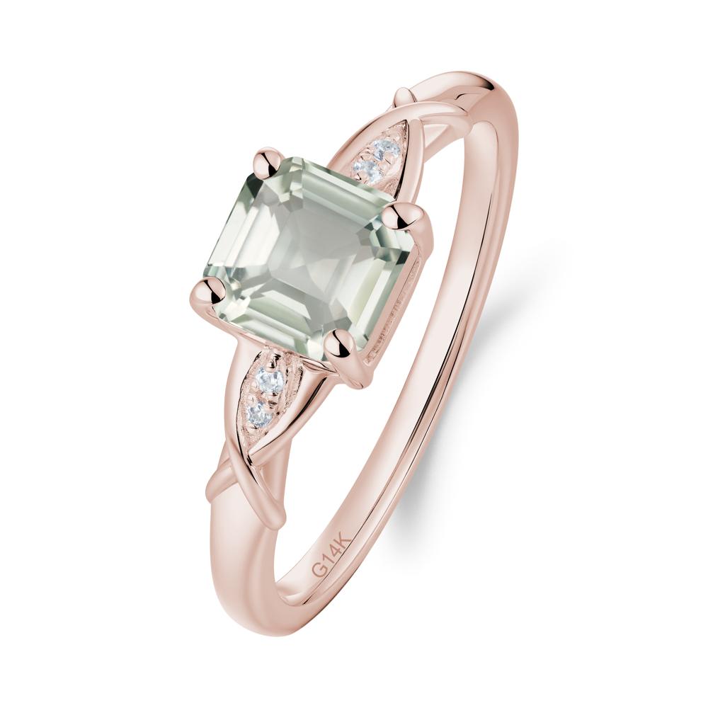Asscher Cut Green Amethyst Solitaire Ring with Criss-Cross Band - LUO Jewelry #metal_14k rose gold