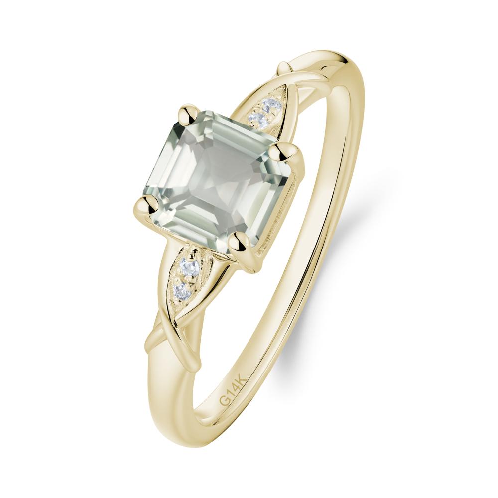 Asscher Cut Green Amethyst Solitaire Ring with Criss-Cross Band - LUO Jewelry #metal_14k yellow gold