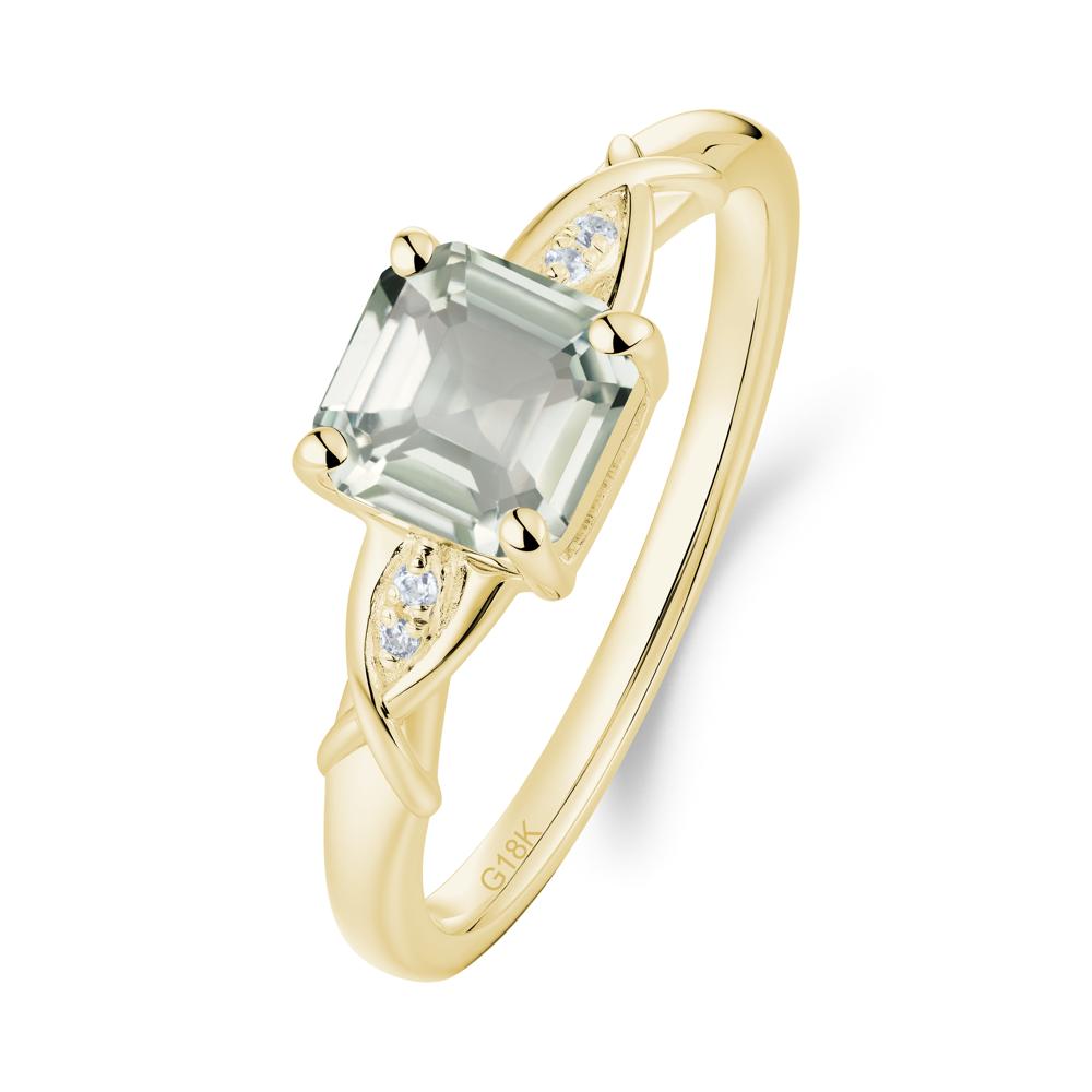 Asscher Cut Green Amethyst Solitaire Ring with Criss-Cross Band - LUO Jewelry #metal_18k yellow gold