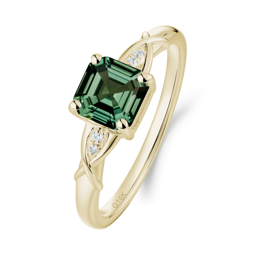Asscher Cut Green Sapphire Solitaire Ring with Criss-Cross Band - LUO Jewelry #metal_14k yellow gold